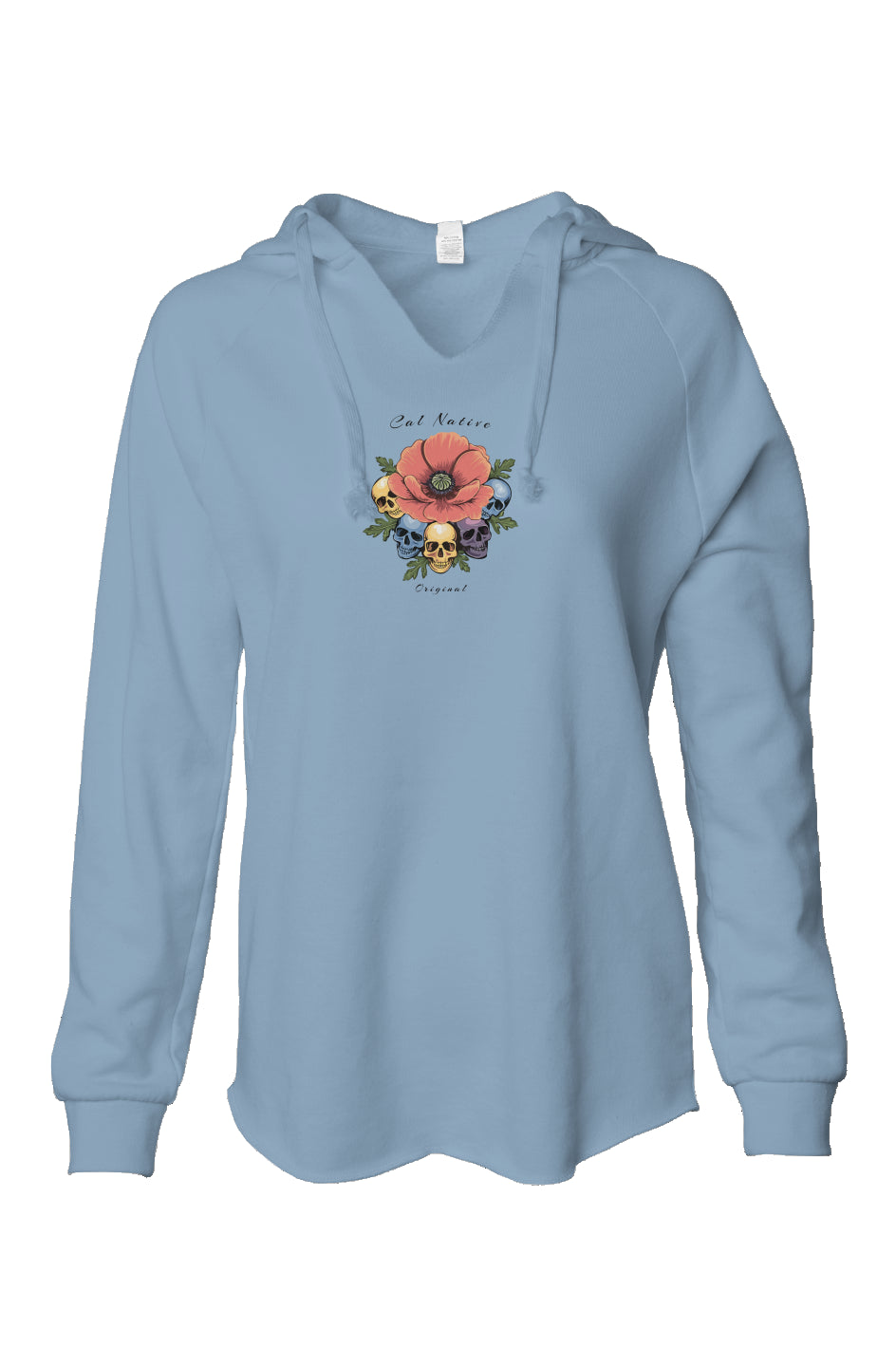 CNO Poppy Skulls Womens Lightweight Wash Hooded Sweatshirt