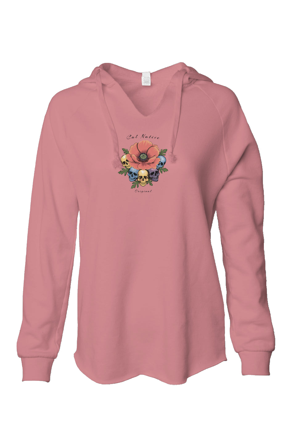 CNO Poppy Skulls Womens Lightweight  Wash Hooded Sweatshirt