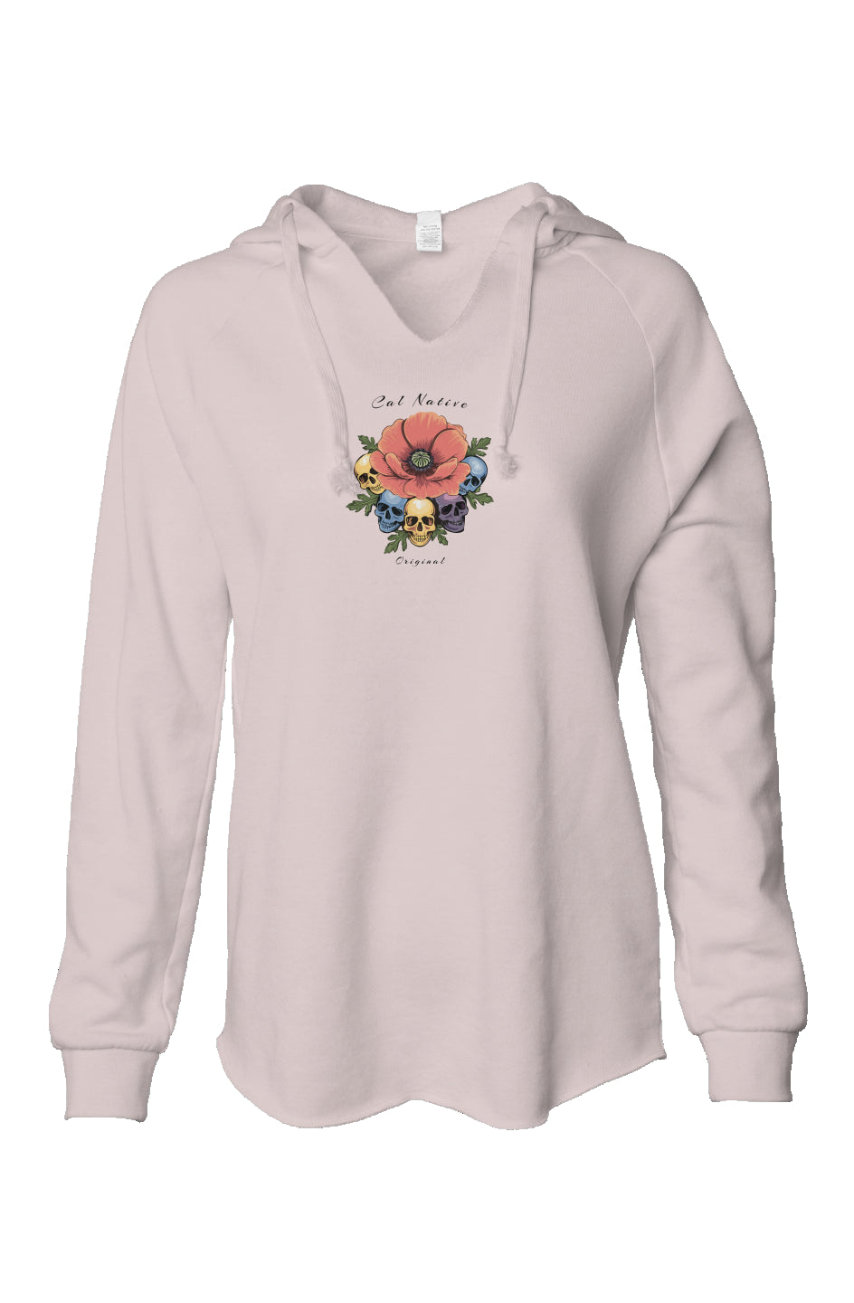 CNO Poppy Skulls Womens Lightweight  Wash Hooded Sweatshirt
